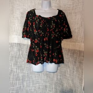 Black With Red Flower Top